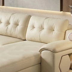 Convertible sofa bed with side shelves, with soft cushioning and a space-saving layout