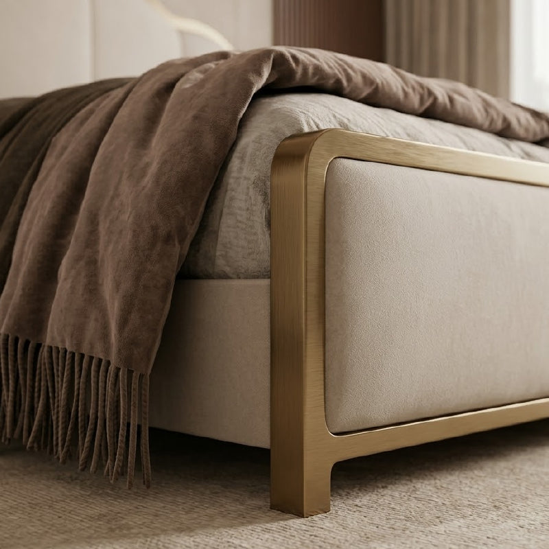 The Peaka upholstered bed brings together modern craftsmanship