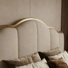 this upholstered couch-style bed enhances relaxation with refined detailing