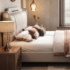 Designed with a plush channel-tufted headboard, this elegant bed frame creates a sophisticated focal point for any master suite