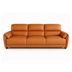 tan l shape sofa with deep cushions, supportive back panels and wide padded arms — front view in a bright living room