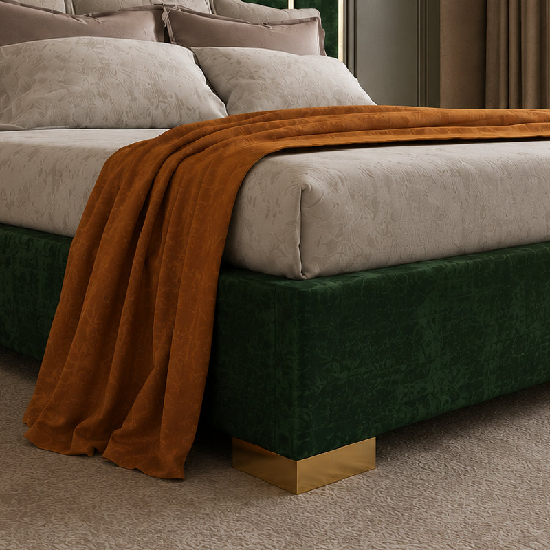 upholstered bed brings together modern luxury styling and durable craftsmanship for contemporary interior