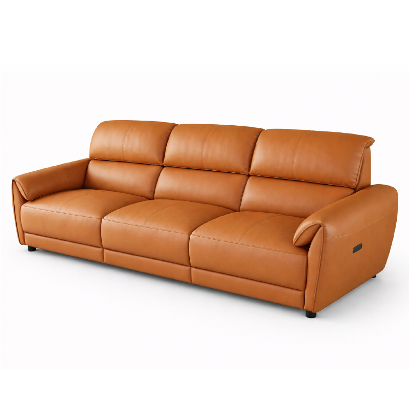 tan l shape sofa with deep cushions, supportive back panels and wide padded arms — angled view showing the full shape and...