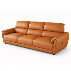 tan l shape sofa with deep cushions, supportive back panels and wide padded arms — angled view showing the full shape and...