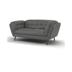 modern fabric sofa with rounded arms, soft cushions and slim raised legs — front view in a bright living room