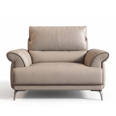 modern l shape sofa with supportive back cushions, neat side details and slim metal legs — side angle showing the arms and...