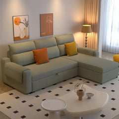 Sofa cum bed bed with wide cushioned arms, with a pull-out sleeping area for overnight guests in another custom view