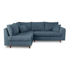 Sleeper sofa with a movable footstool, with a pull-out sleeping area for overnight guests in another custom view