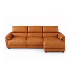 tan l shape sofa with deep cushions, supportive back panels and wide padded arms — close view showing the cushion and surf...