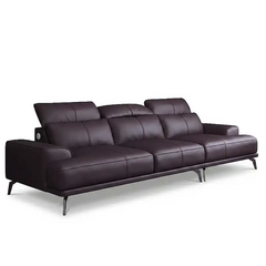 modern l shape sofa with high back cushions, slim metal legs and deep comfortable seating — front angle showing the back s...