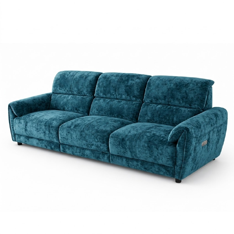 tan l shape sofa with deep cushions, supportive back panels and wide padded arms — wide room view showing the complete sea...