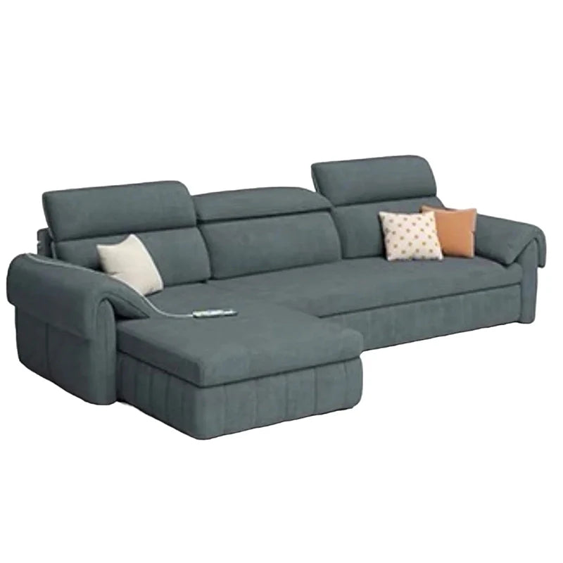 L shape sofa bed with storage and USB charging, available in custom sizes, colours and materials in another custom view