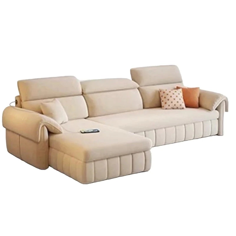 L shape sofa bed with storage and USB charging, with supportive cushions for everyday comfort in another custom view