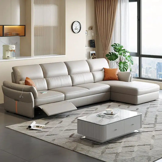 Convertible sofa bed with recliner and USB charging, shown as a flexible seating and sleeping option