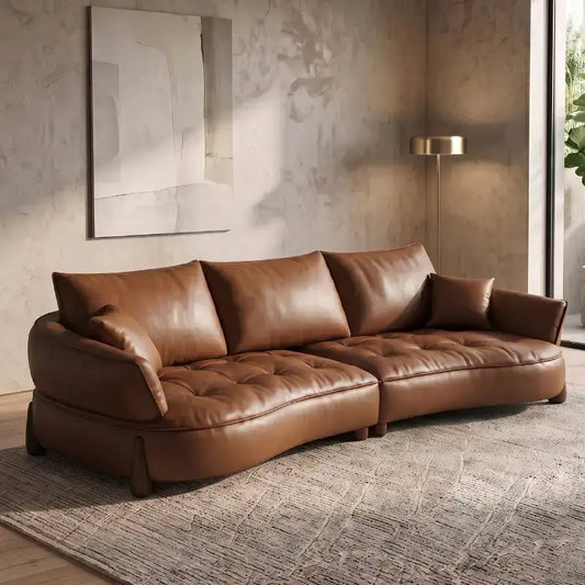 Front angle view of Omero leather sofa set featuring premium leather couch upholstery, luxury sofa comfort, designer couch styling, modern sofa design, 3 seater sofa seating and elegant living room sofa appeal