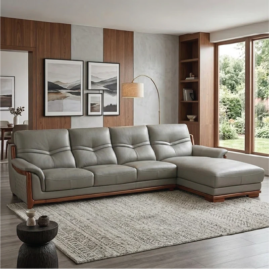 Yelar Corner Sofa with Warm Wooden Details - view 1