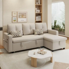 Sofa bed with storage, USB charging and side pockets, with a pull-out sleeping area for overnight guests