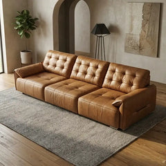 Leather-look pull out sofa bed, with a pull-out sleeping area for overnight guests