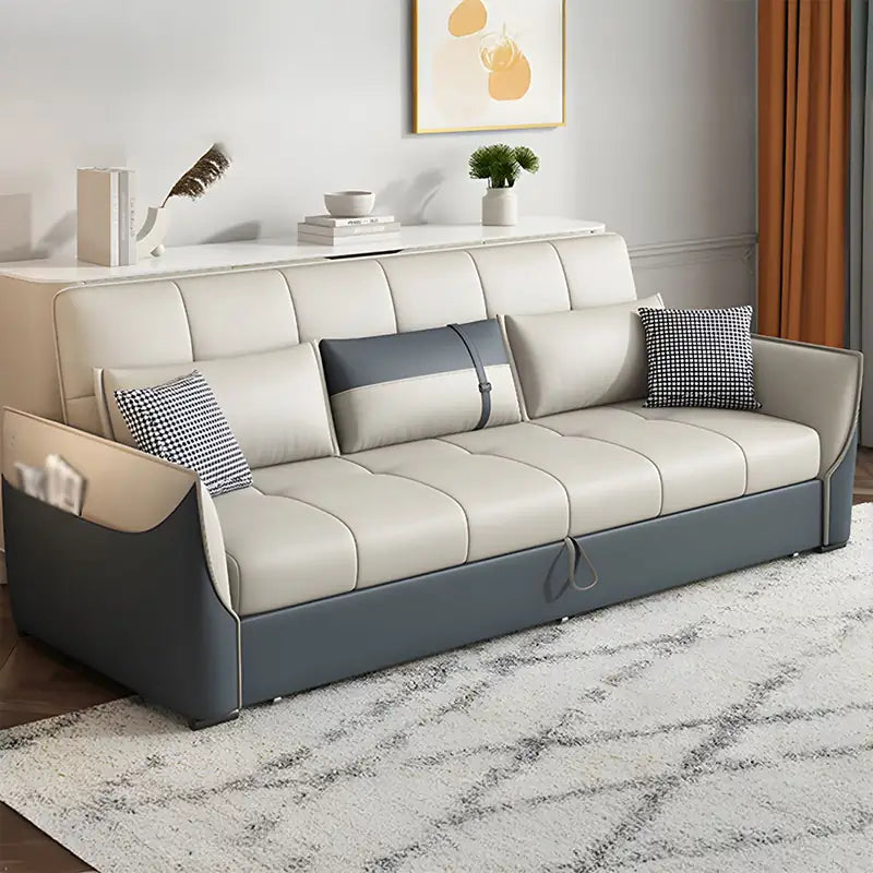 L shape sofa bed with hidden storage, with a pull-out sleeping area for overnight guests