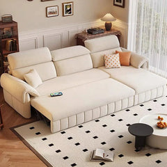 L shape sofa bed with storage and USB charging, with a pull-out sleeping area for overnight guests