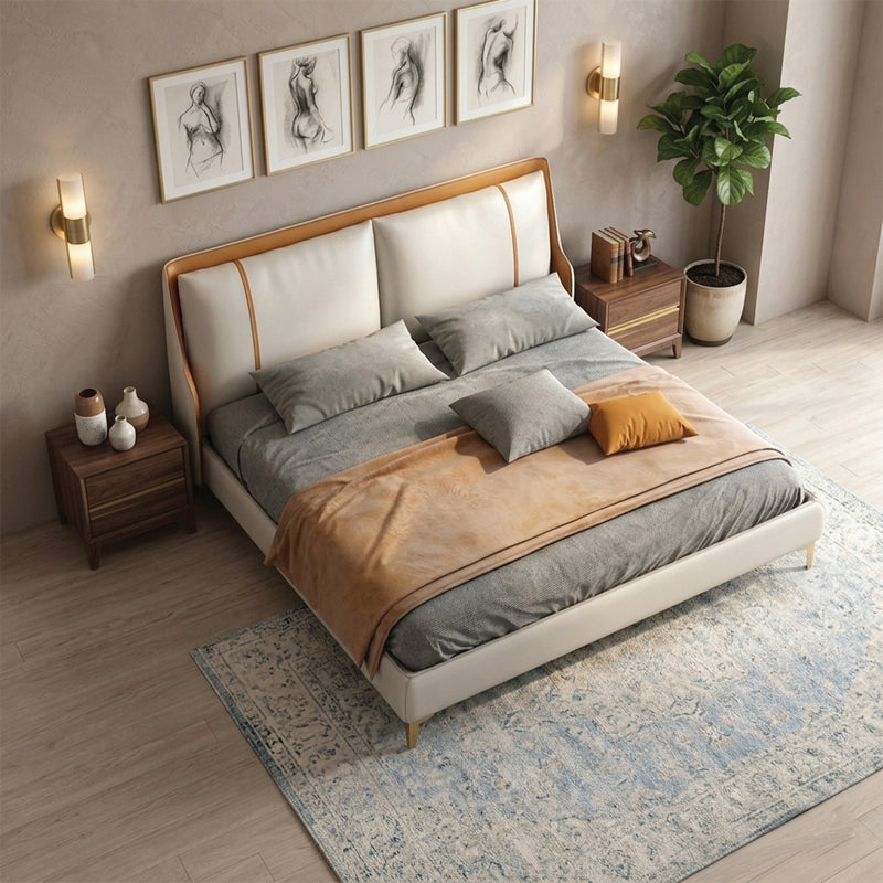 Plush headboard with gold legs modern style bed design master bedroom bed design