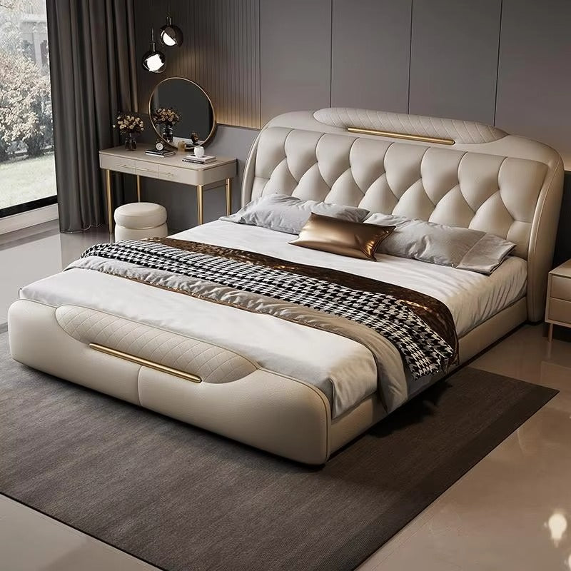 Quilted luxury bed modern style bed design new bed design beige cushioned platform bed