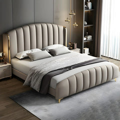 Curved channel tufted bed online modern style bed design cream upholstered platform bed