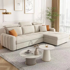 Pull out sofa bed with hidden side storage, with practical features for compact living spaces