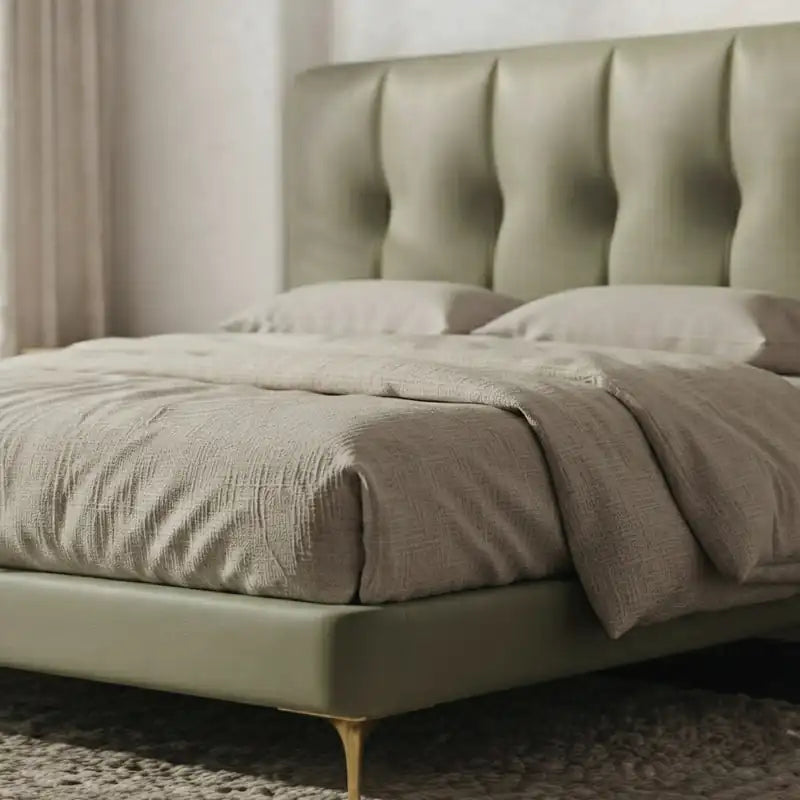 Tesia bed for king size mattress with upholstered bed construction, master bedroom bed design and premium modern bed frame appeal