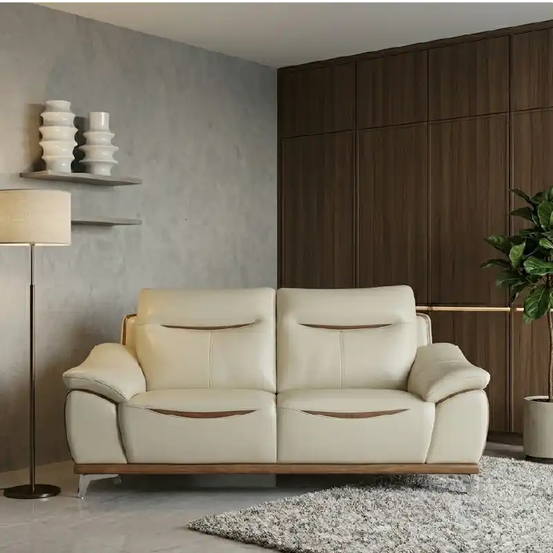 modern fabric sofa with supportive cushions, clean lines and balanced everyday comfort — side angle showing the arms and r...