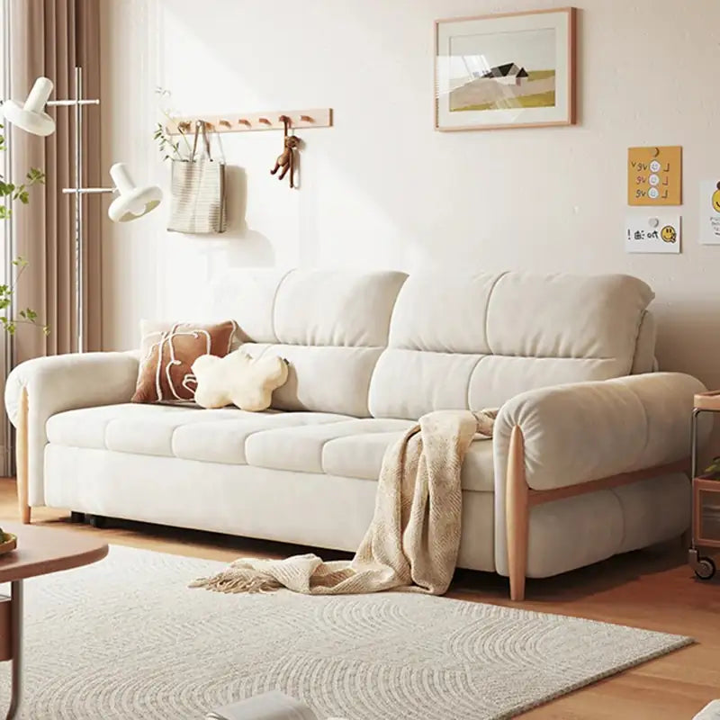 Compact pull out sofa bed, with practical features for compact living spaces