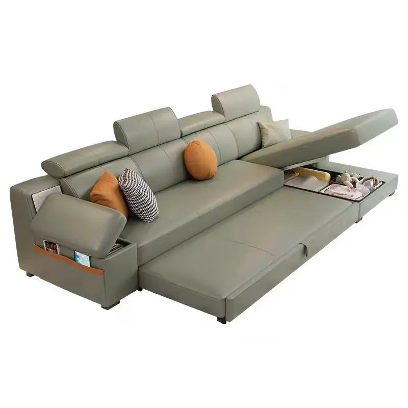 Sofa bed with storage, USB charging and speaker, with practical features for compact living spaces