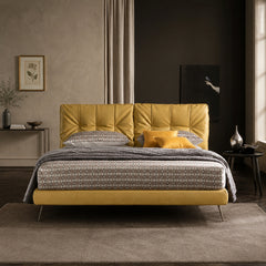 Raised slim metal legs, master bedroom bed design, bed online, yellow cot