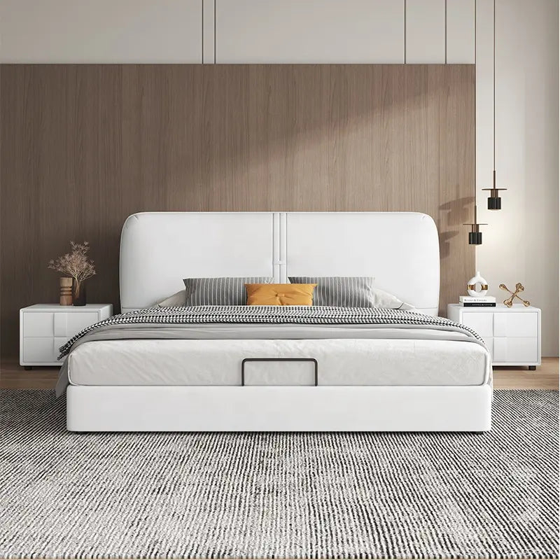 White upholstered master bedroom bed design bed online slatted base