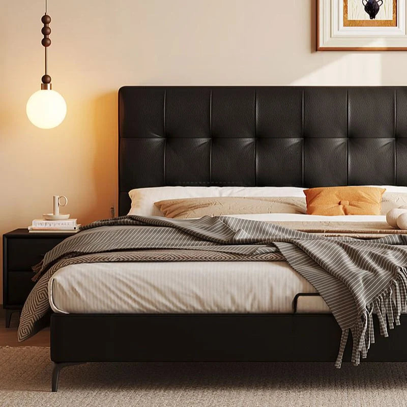 Metal leg platform base, master bedroom bed design, bed frame, engineered wood