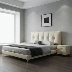 Tesia upholstered bed with hydraulic storage bed mechanism showing spacious bed with storage compartment and organized bedroom storage solution