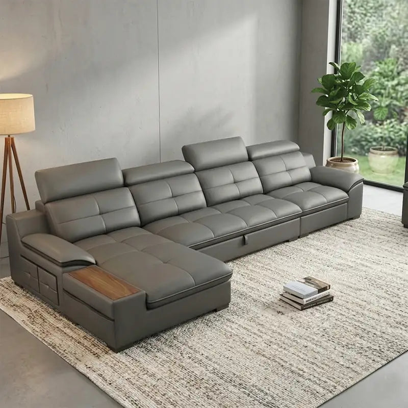 Couch bed with cup holders, USB charging and storage, available in custom sizes, colours and materials
