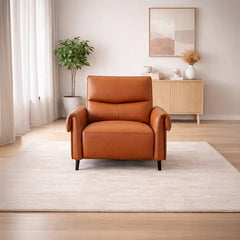 rich tan l shape sofa with smooth easy clean finish, supportive cushions and flexible layout — wide room view showing the...
