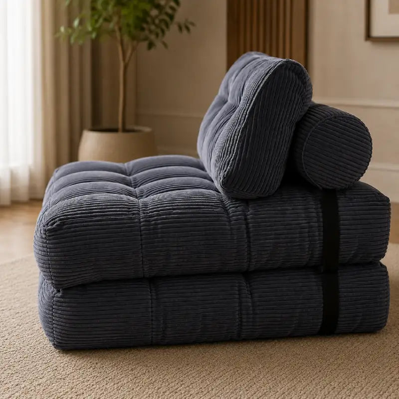 Folding sofa bed in soft ribbed fabric, available in custom sizes, colours and materials