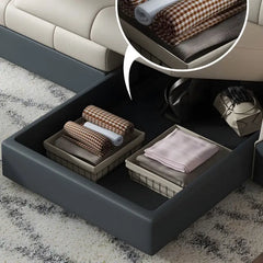 L shape sofa bed with hidden storage, available in custom sizes, colours and materials