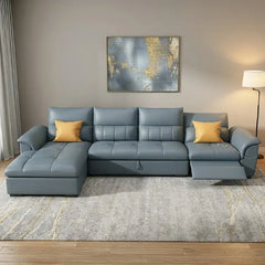 Convertible sofa bed with motorised recliner, available in custom sizes, colours and materials