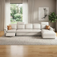 Convertible sofa bed with adjustable headrests, with practical features for compact living spaces
