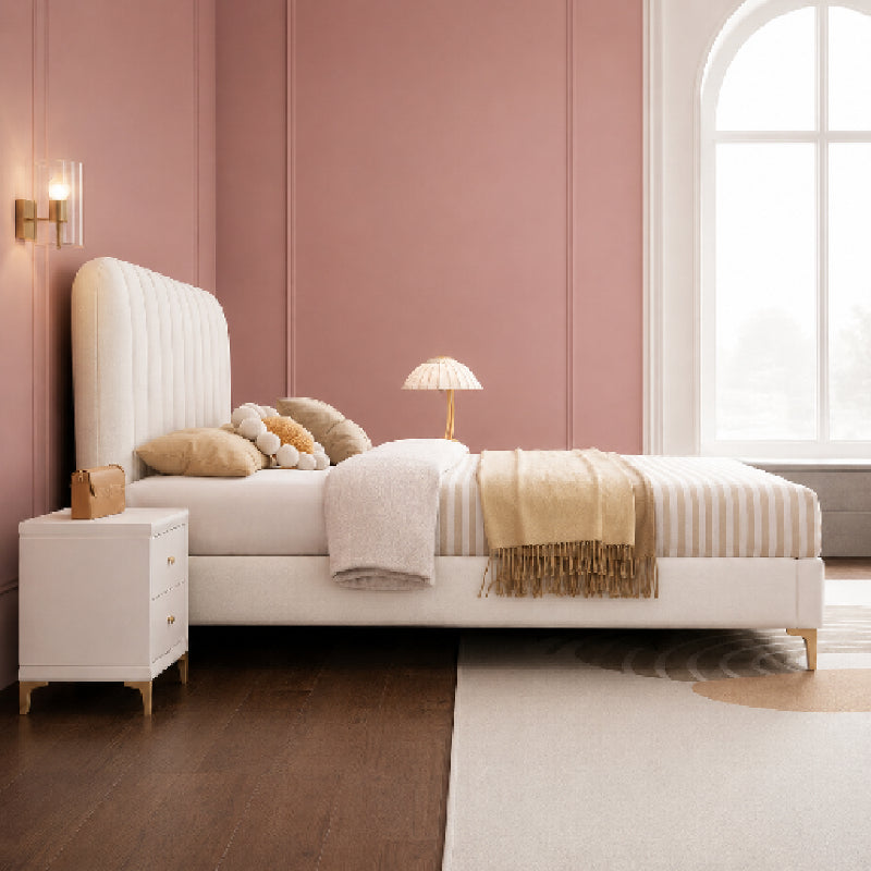 Vertical tufted bed and cot modern style bed design in ivory fabric