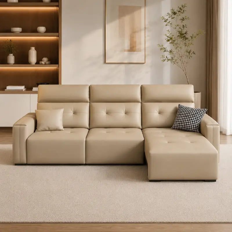Faux leather convertible sofa bed, with supportive cushions for everyday comfort