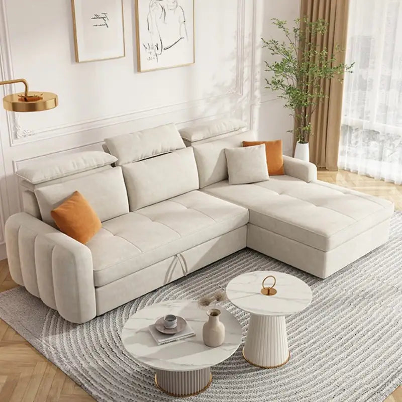 Pull out sofa bed with hidden side storage, with supportive cushions for everyday comfort