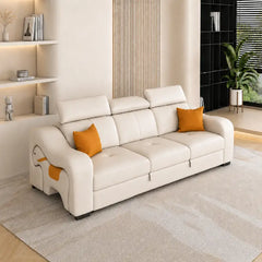 Sleeper sofa with side console and pull-out stool, with supportive cushions for everyday comfort