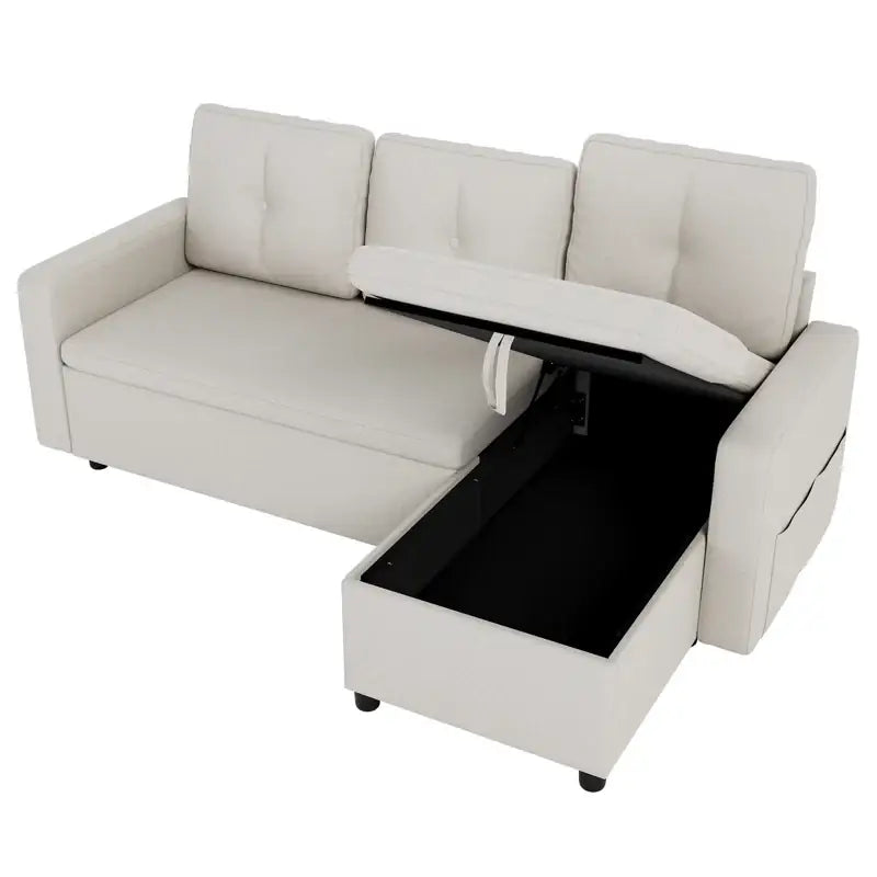 Sofa bed with storage, USB charging and side pockets, with supportive cushions for everyday comfort