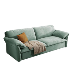 Pull-out sleeper sofa with a flat sleeping surface, with supportive cushions for everyday comfort