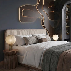 Vertical channel tufted headboard modern bed design cot design neutral fabric bed