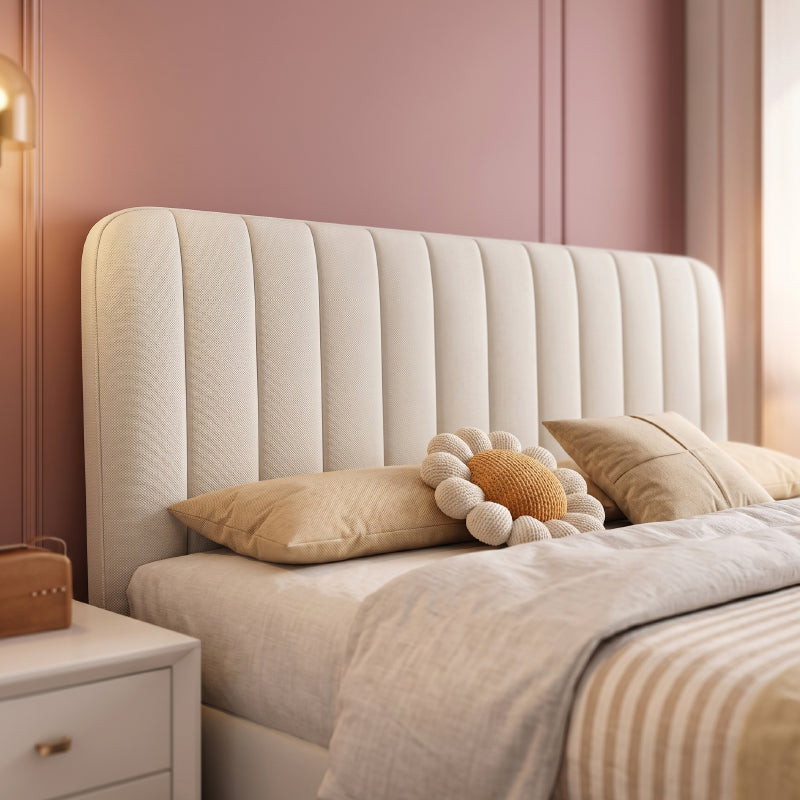 Cream upholstered bed frame modern bed design with tapered wooden legs